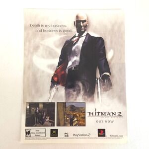 Hitman 2 Silent Assassin Video Game Print Ad Agent 47 Action Shooter Y2K Promo